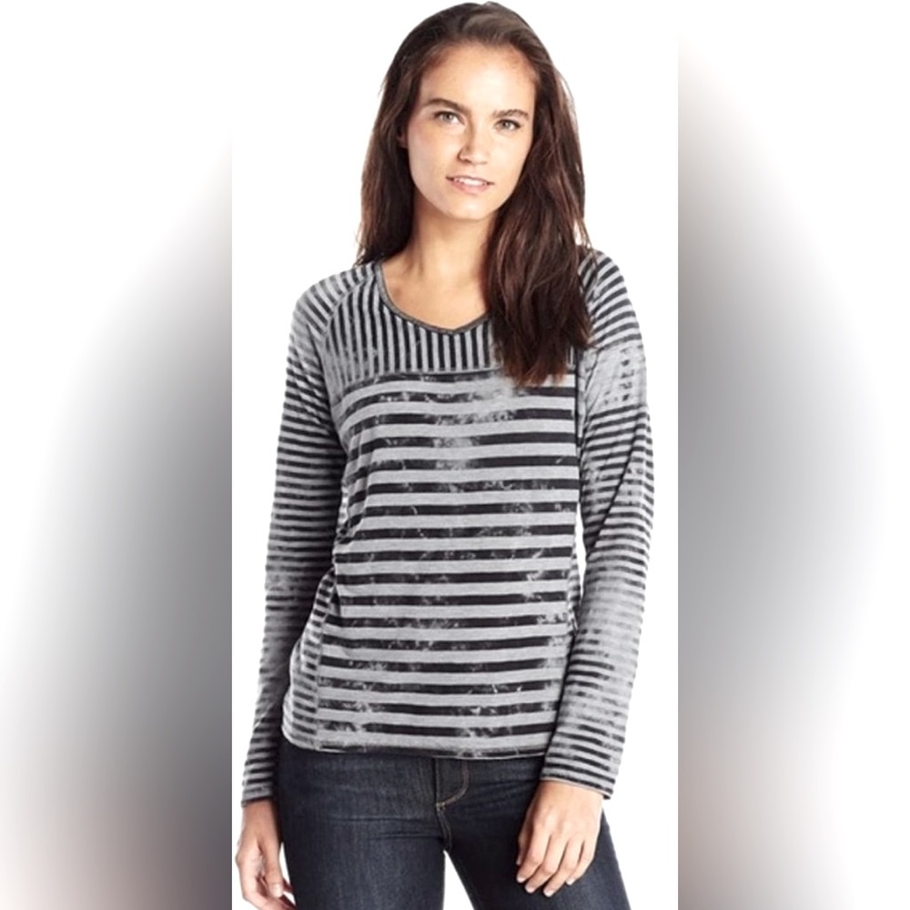 prAna Jaime Stripe Distressed Long Sleeve V-neck Top